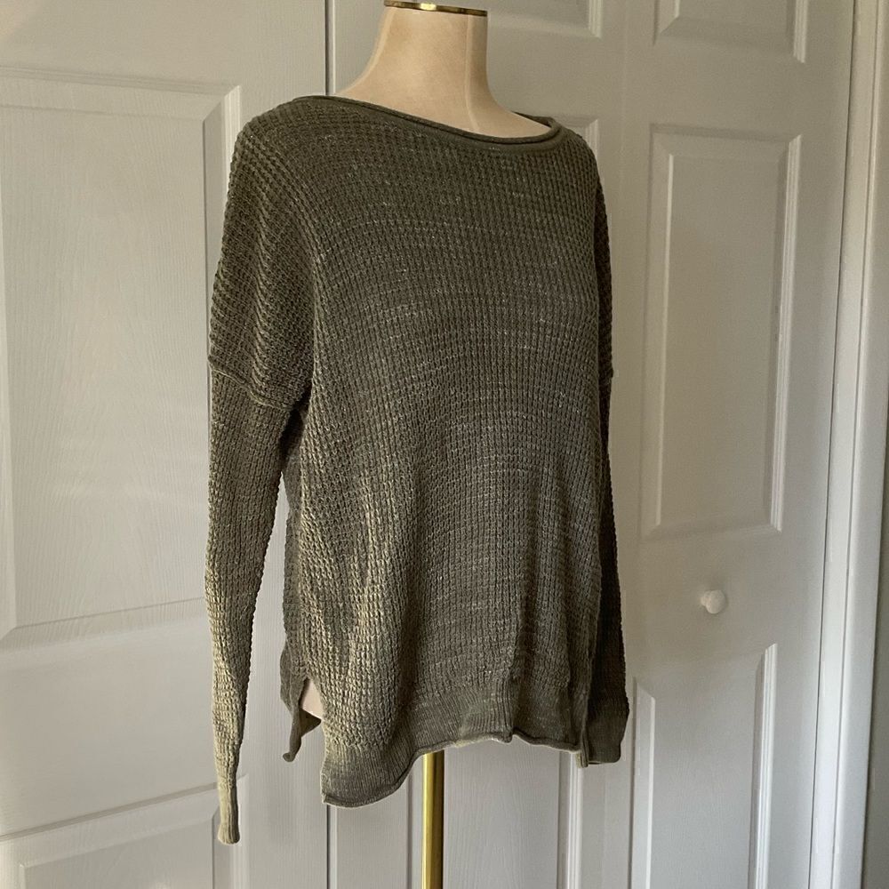 Hollister Womens Olive Green Long Sleeve Waffle Knit Sweater - M